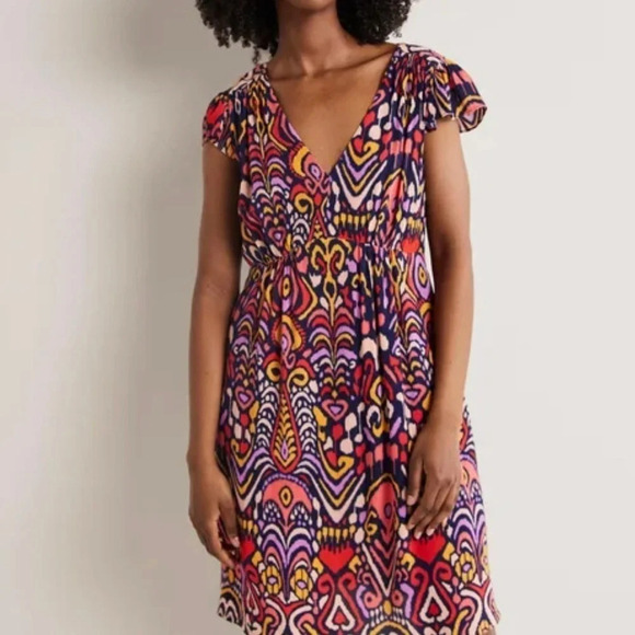 Boden Grace Flutter Sleeve Dress Multicolor Ikat - Picture 1 of 9